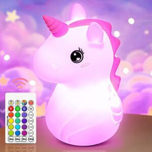 One Fire Luces nocturnas de unicornio para dormitorio de niñas, 16 colores  linda luz nocturna para niños, lámpara LED recargable de unicornio, regalos