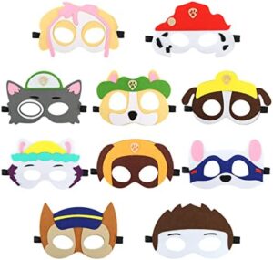 Siphus Mascaras Niños, Mascaras Animales Fieltro, 10 Pieza Caretas Patrulla Dog Canina con Cuerda Elástica para Cosplay Party, Antifaces Niños Cumpleaños Fiesta