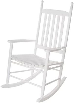 Spetebo Silla mecedora de madera con reposabrazos, color blanco, clásico relax, estilo rústico, estilo vintage, sillón de relax