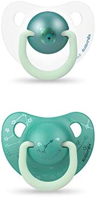 Suavinex, Pack 2 Chupetes Nocturnos para bebés 6-18 meses Con Anilla Luminiscente, Brilla en la Oscuridad. Tetina Anatómica de Silicona, Verde