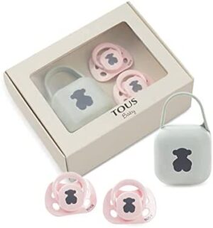 TOUS BABY - Set 2 chupetes y portachupetes Baby TOUS. Chupetes anatómicos para tu bebé (0-6M) (ROSA)