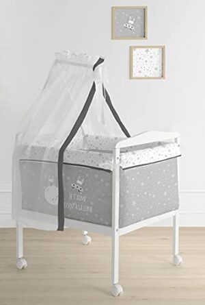 Tanuki 39940 MINICUNA Cuadrada con Dosel Y VESTIDURA Space RABBT, Gris, 56x78x119