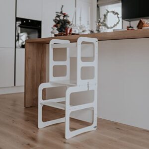 Torre de Aprendizaje Montessori, Silla de Cocina transformable para niños, Plataforma de Madera para Trepar en la Cocina para Bebés y Niños, Kitchen Tower, Kitchen Helper (Blanco)