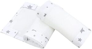 TupTam Protección Barandilla Protector de Cuna Malla Bebé Nido Cuna 3D Mesh 2 Pack, Grandes Estrellas Gris/Blanco, aprox. 128 x 30 cm (para cuna 140x70)