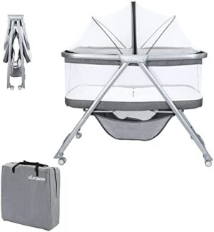 UBRAVOO Cuna de Malla para bebé con colchón 3 en 1 Mist Ultra, Cuna de Viaje | Cuna con Ruedas Convertible, Bolsa Transporte, Cesta Almacenamiento Dosel incluidos, para recién Nacido de 0 a 8 mese