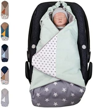 ULLENBOOM Arrullo bebé para verano e invierno | Manta envolvente para el cochecito, silla de paseo | 0-9 meses, certificado | menta gris