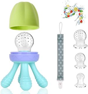Vicloon Chupete Fruta para Bebé,chupete con 3 Tetinas de Silicona en 3 Tamaños,Juguete para Niños Dentición Chupete para Bebés,Alimentador Antiahogo Bebe