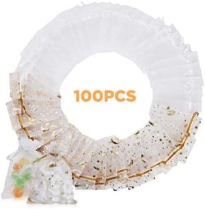 WD&CD 100 Bolsas de Organza, 7 x 9 cm, Bolsa para Joyas, Bolsa de Boda, Bolsa de Lavanda, Preferencias de Boda, Caramelo Recuerdo Favores para Boda Fiesta Bautizo Navidad con Cintas, Color 1