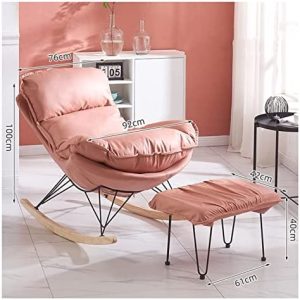 WYCSAD Tapizado Mecedora, Moderno Estructura de Acero Silla Mecedora con Reposapiés, Base de Roble Sillón Reclinable para Salón Jardín Balcón, Soporta 150KG (Color : Pink)