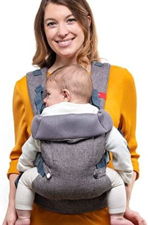 You+Me 4 en 1 Mochila Portabebés - Multifunción, Ergonómico Mochila Bebe Portabebés - Recién Nacido y Bebés de 3,6-14,5 kg - con malla de Refrigeración (Gris Chiné)