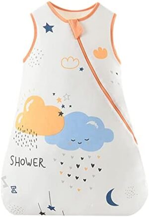 ZIGJOY Cremallera Bidireccional por Cuatro Temporadas Saco de Dormir para Bebé sin Mangas Dobladillo Ensanchado 1.5Tog Saco de Dormir de Invierno para Bebé 6-12 Meses(Nube)