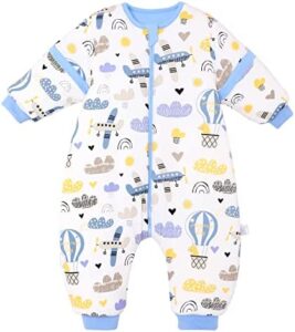 ZIGJOY Saco de Dormir Bebe con Pies 1.5 TOG 12-24 Meses Saco de Dormir Dobladillo Ensanchado con Mangas Extraíbles(Avión)