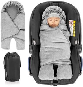 Zamboo Manta envolvente bebé con pies, forro polar térmico, capucha y bolsa - Invierno - Arrullo para silla de coche Grupo 0+(se adapta a Maxi-Cosi/Cybex/Römer) - Gris