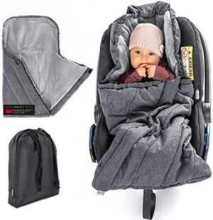 Zamboo Saco Grupo 0 Universal PRO - Saco Capazo Bebe Invierno con forro polar térmico - Saco Cuco bebe con capucha tipo momia y bolsa (gris)
