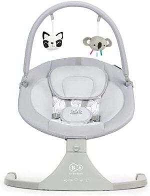 kk Kinderkraft LULI Hamaca bebé, Eléctrica Silla macedora, Columpio bebe, Balancin para bebés 0-9 kg, Balanceo automatico 5 Velocidades, Arco regulable con 2 juguetes, 12 melodias, , Gris