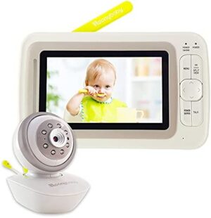 moonybaby Cámara Vigilancia Bebe, PT 60 Vigilabebés - Intercomunicador Bebe, Visión Nocturna Gran Angular, Pantalla Dividida, 2,4 GHz,Sensor de Temperatura, VOX