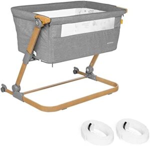 skiddoü Cuna de Viaje Natt 3en1 Cama supletoria, Lateral, Cuna Extra, Cuna para recién Nacido, Altura Regulable, Estructura Plegable, Patrón de Madera