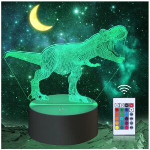 yumcute Lampara Dinosaurio 3D, Luz de Noche para Niños Dinosaurio, LED Jurásico, Regalos de Dinosaurio, Lámpara de Noche Niños, 16 Colores, 4 Modos, Controles Remotos y de Pantalla Táctil