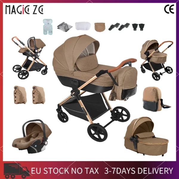 Cochecito de bebé de lujo 3 en 1, cochecito de viaje plegable con asiento de coche, cochecito multifuncional, cochecito de paisaje alto para recién nacido