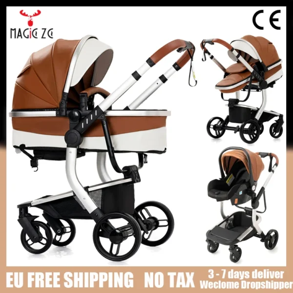 Cochecito de bebé ligero 3 en 1, cochecito de cuero PU para recién nacido, asiento de coche portátil, carrito de bebé, paisaje alto