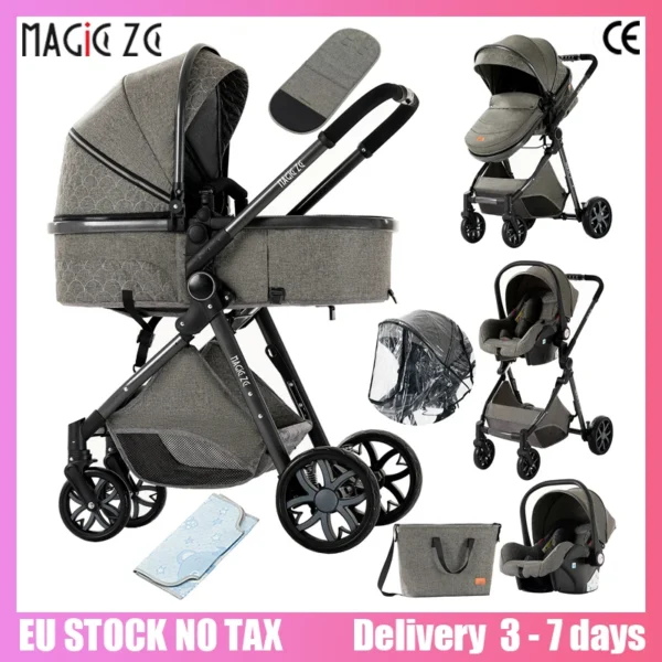Carrito de Bebé Ligero 3 en 1 con Silla de Auto - Cochecito de Cuatro Ruedas Multifuncional para Recién Nacido