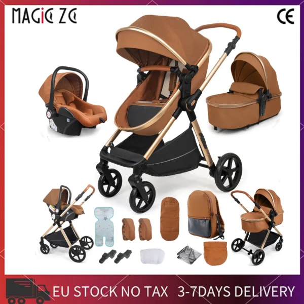 Cochecito 3 en 1 para bebé recién nacido, carrito plegable multifuncional